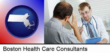 a doctor consulting with a patient about health symptoms in Boston, MA
