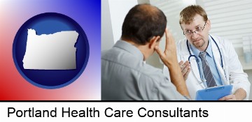 a doctor consulting with a patient about health symptoms in Portland, OR